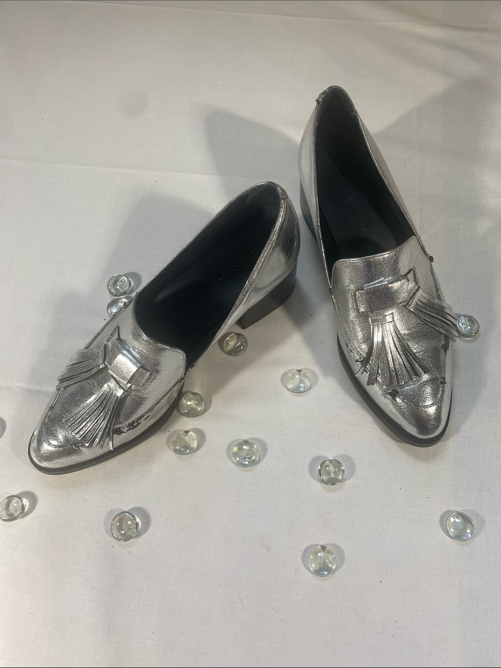 Rebecca Minkoff Silver Tassel Loafer Heels for Women